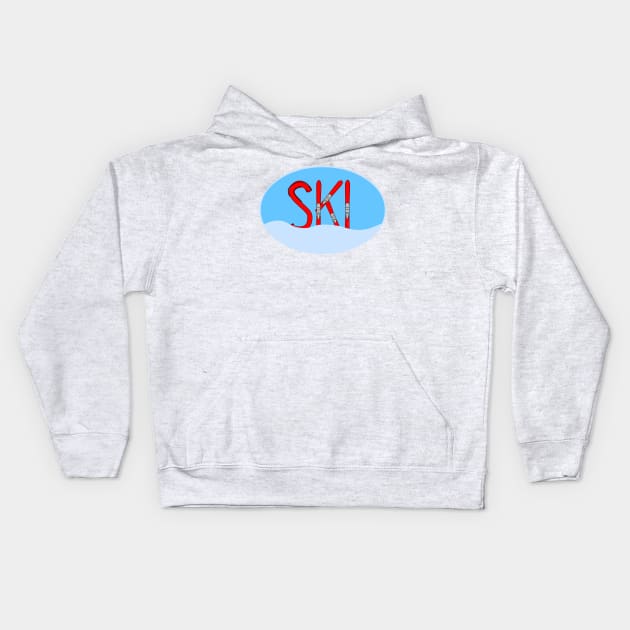 Ski Red Skis Snow In Oval Kids Hoodie by Barthol Graphics